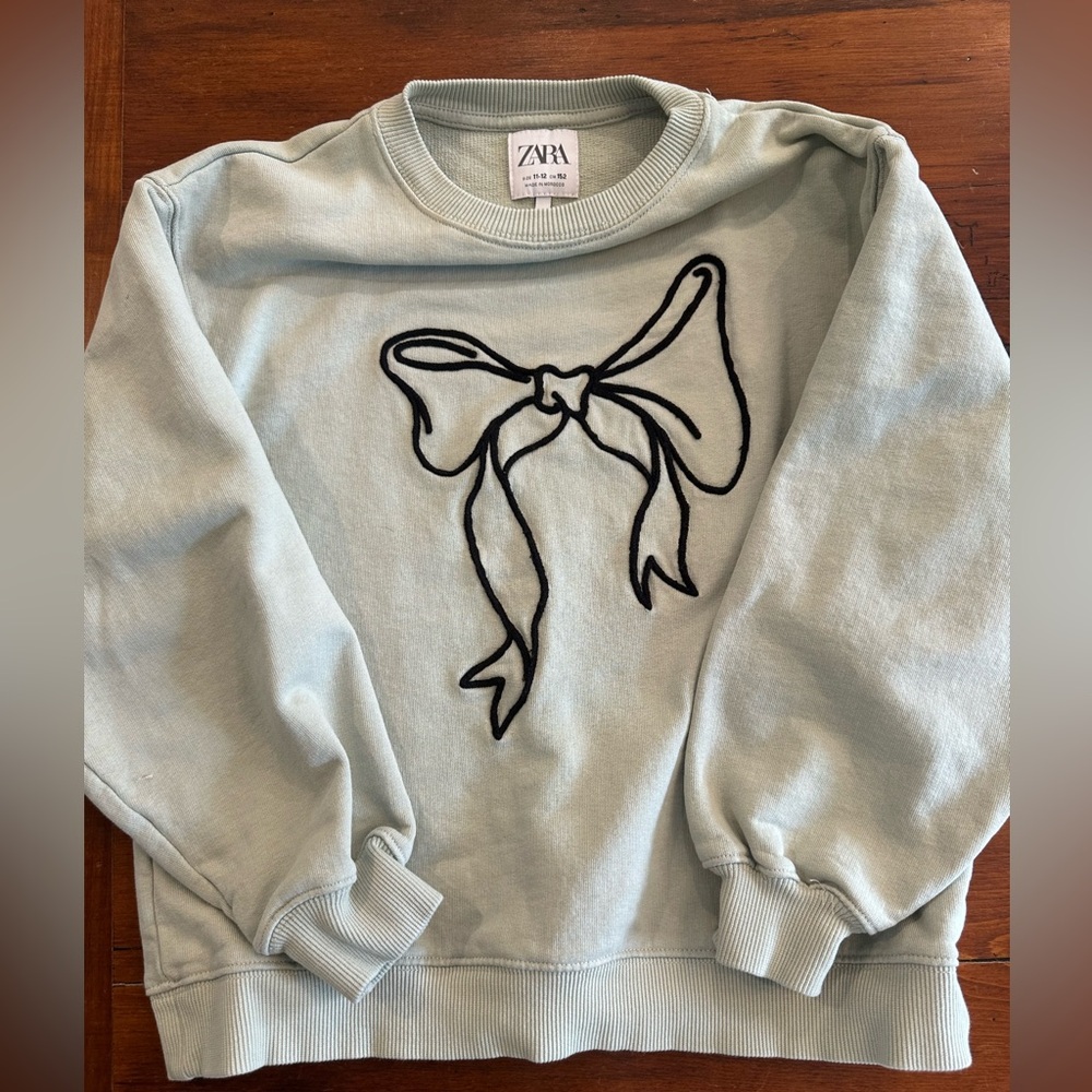 Zara Soft mint green sweatshirt with black bow